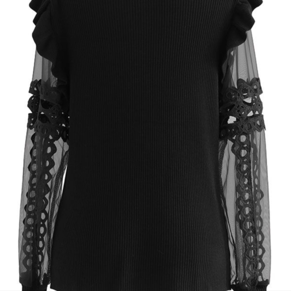 White Birch Lace adorned Mesh Sleeve Knit Top Black Shirt Size XL NWT MSRP $54.9 - Picture 6 of 8